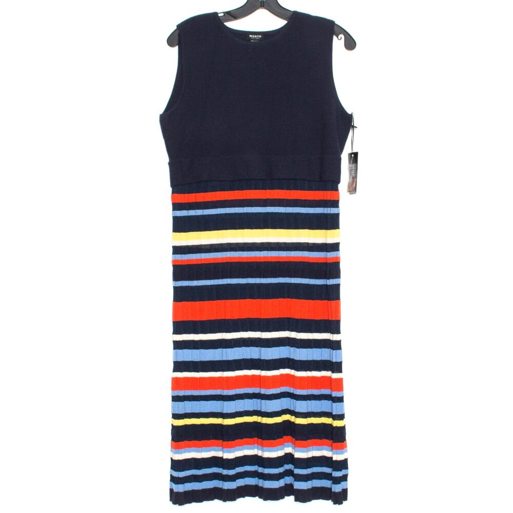 NWT Worth Wool Blend Midi Dress Striped Nautical Chic Art Teacher M Quiet Luxury